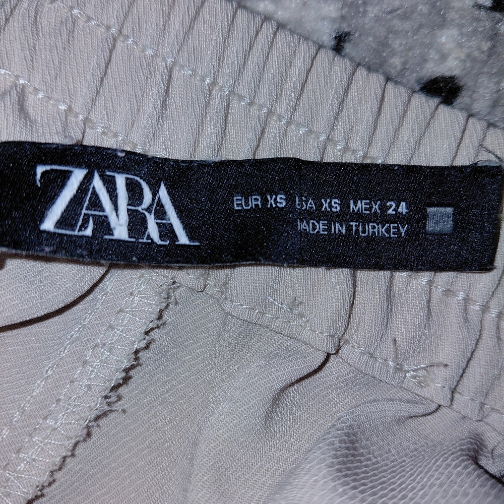 Zara High Waisted Beige Drawstring Pajama Style Ankle Pants XS - Picture 9 of 15